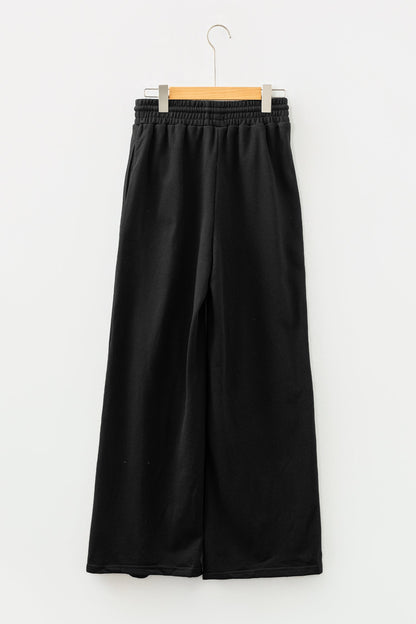 Black Seamed Drawstring High Waist Wide Leg Sweatpants