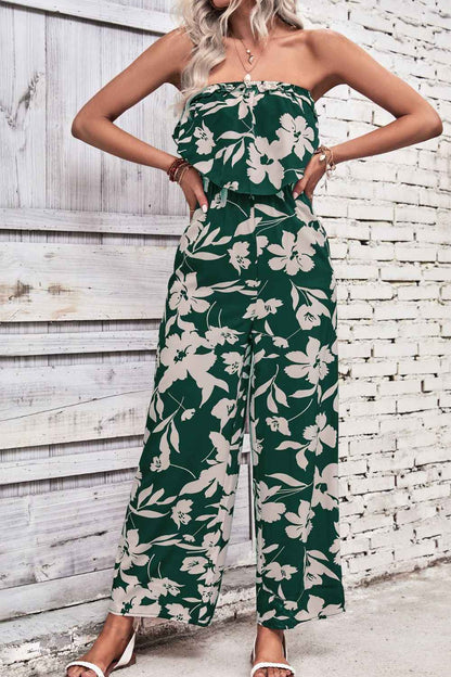 Stylish Floral Strapless : Wide Leg Jumpsuit