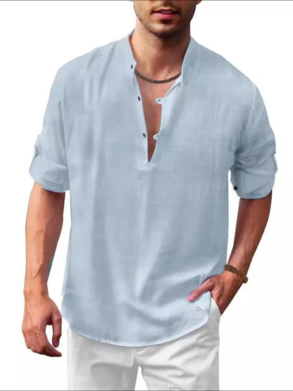 Men's Full Size Half Button Long Sleeve Shirt Plus Size