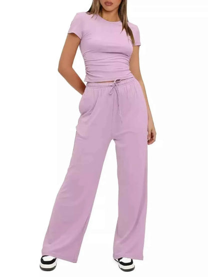 Round Neck Short Sleeve T-Shirt and Pants Set