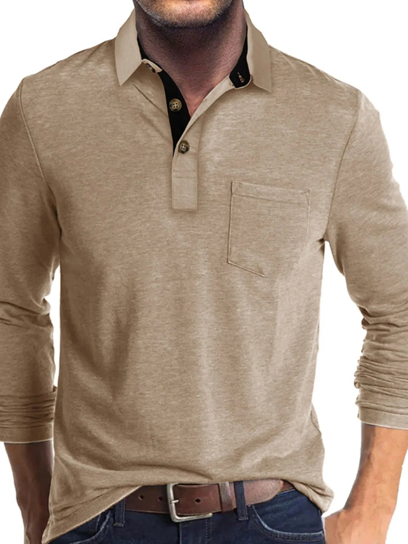 Men's Full Size Long Sleeve Pocket Polo Shirt Plus Size