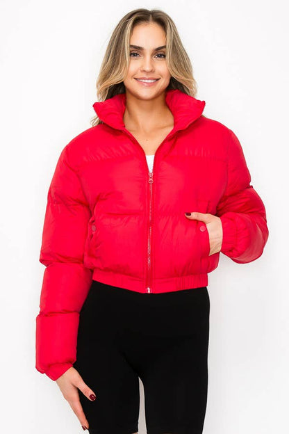 大膽舒適的高領印花襯裡羽絨服