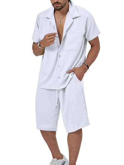 Men's Plus Size Button Up Short Sleeve Shirt and Shorts Set