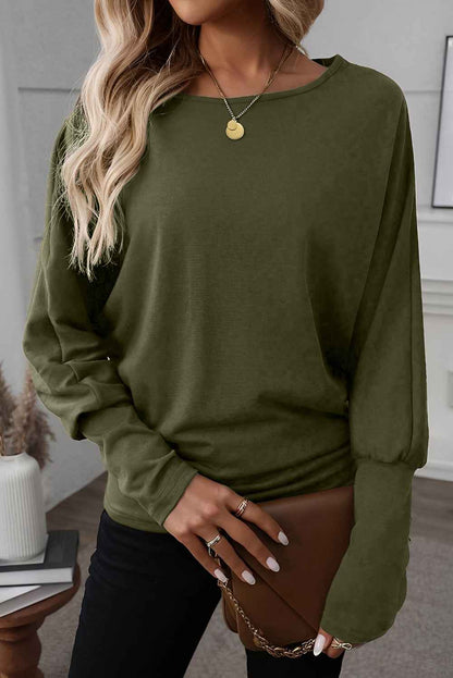 Four Leaf Clover Solid Color Extended Cuffs Long Sleeve Top