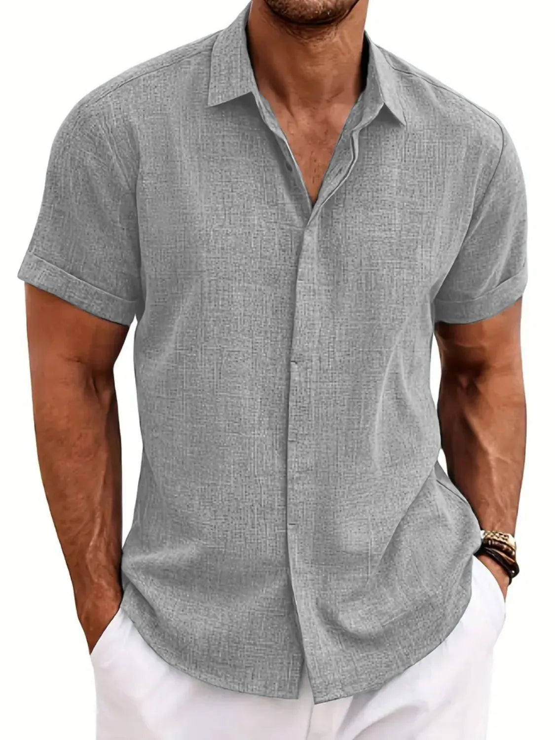 Men's Full Size Collared Neck Short Sleeve Shirt Plus Size
