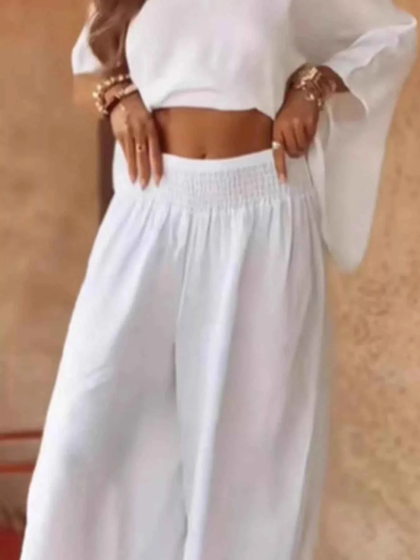 Full Size Boat Neck Top and Wide Leg Pants Set Plus Size