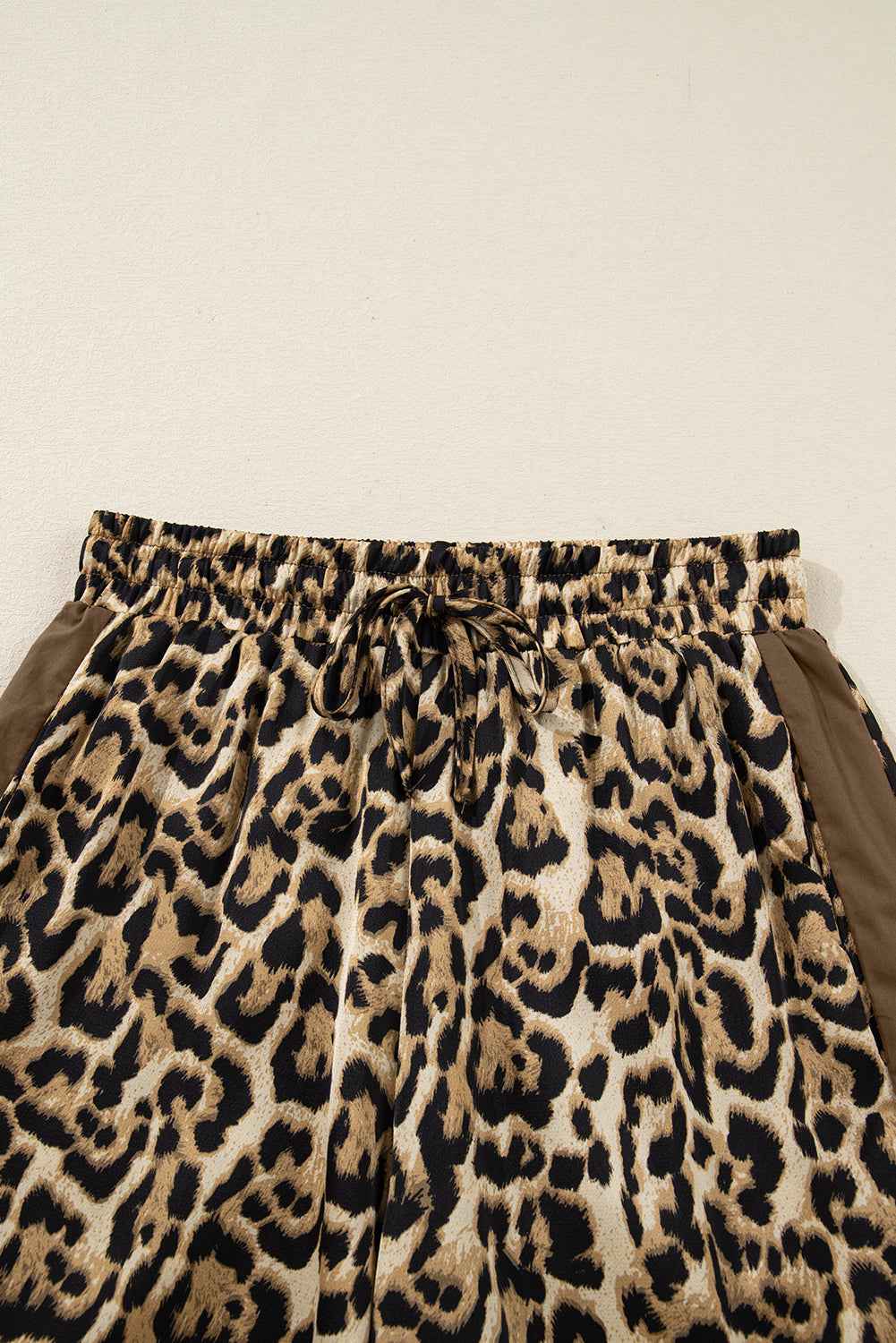 Brown Leopard Collared 3/4 Sleeve Shirt and Loose Pants Two Piece Outfit Set