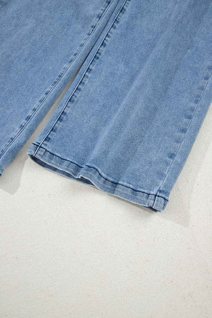 Beau Blue Western Washed Bow Knot Sash Wide Leg Jeans