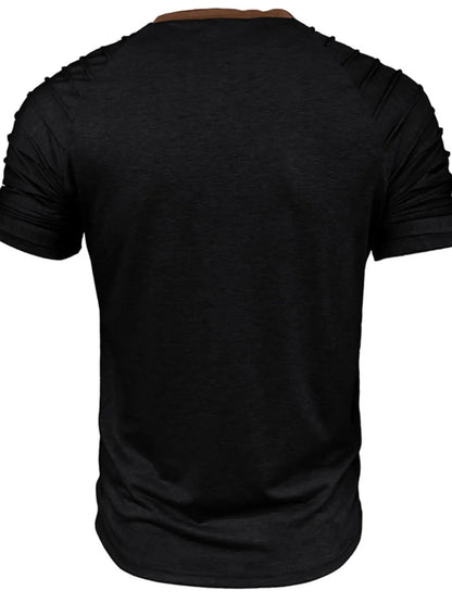 Men's Full Size Casual Henley Short Sleeve Top with Contrast Collar Plus Size