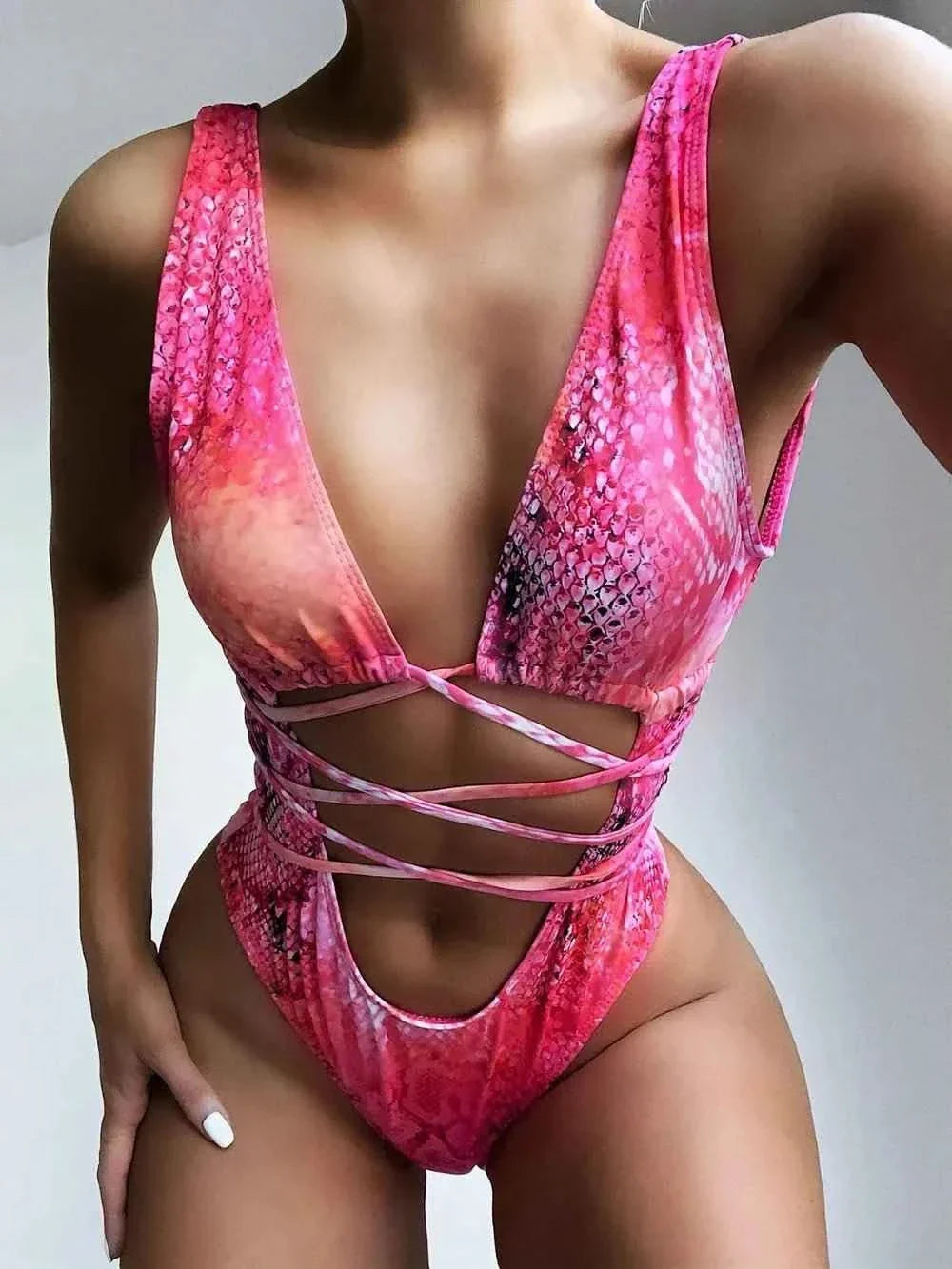 Lace-Up Backless : One-Piece Swimwear