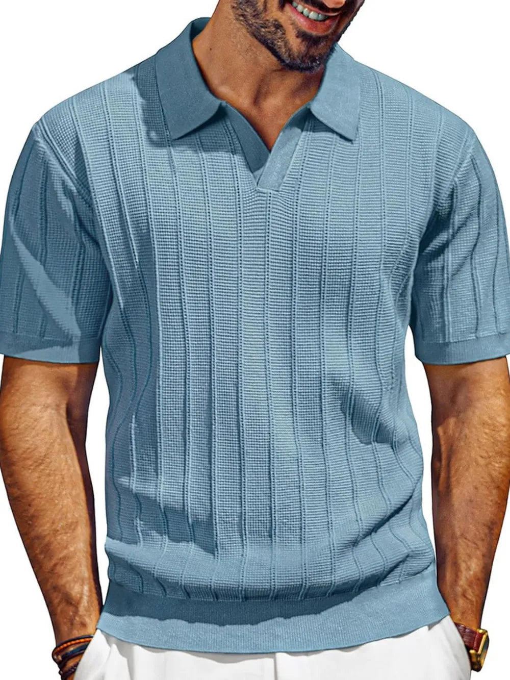 Men's Full Size Textured Collared Neck Short Sleeve Polo Plus Size