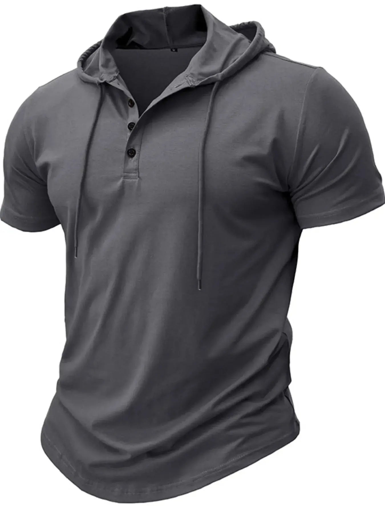 Men's Full Size Casual Hooded Henley T-Shirt Plus Size
