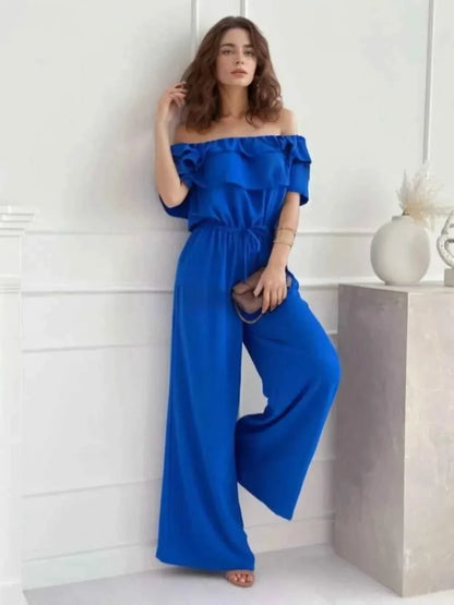 Ruffled Off-Shoulder : Wide Leg Jumpsuit