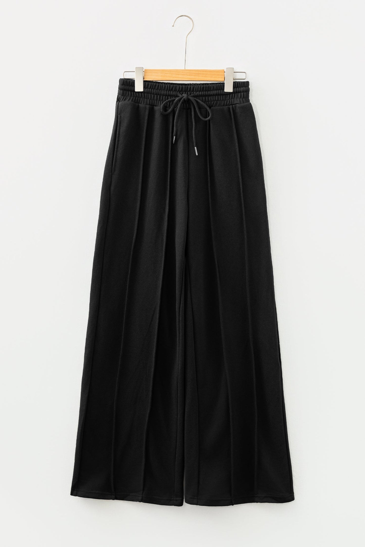 Black Seamed Drawstring High Waist Wide Leg Sweatpants