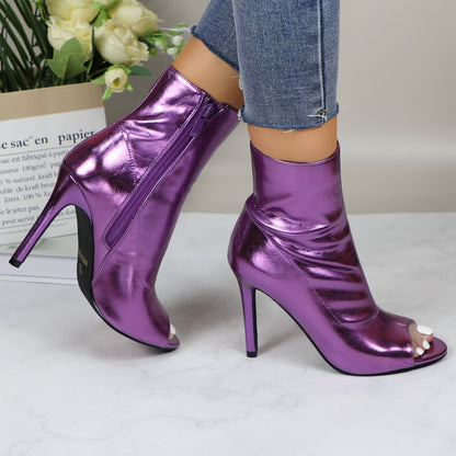 Metallic Stiletto Boots Dance Party Shine