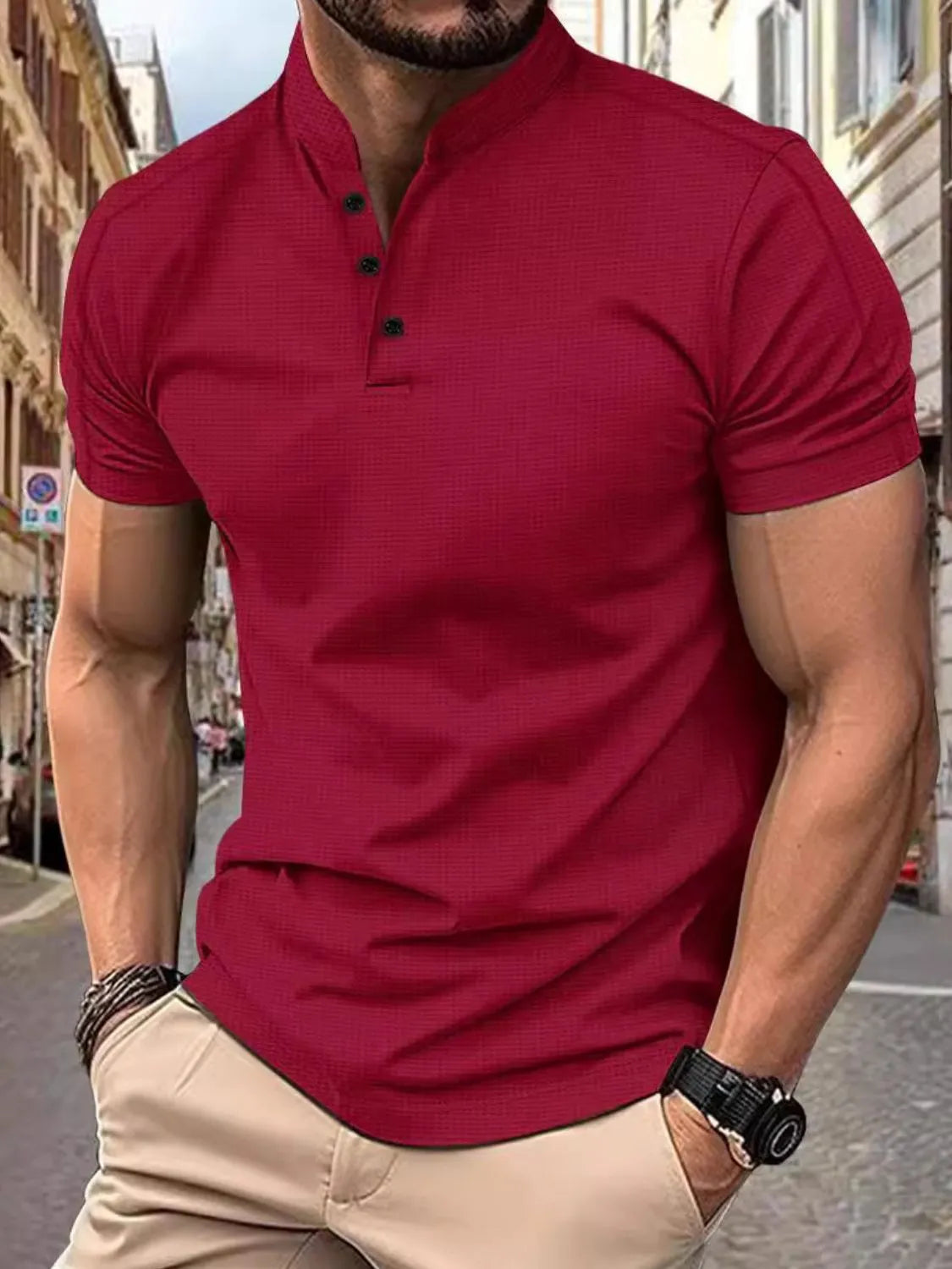 Men's Full Size Button Detail Short Sleeve Polo Plus Size