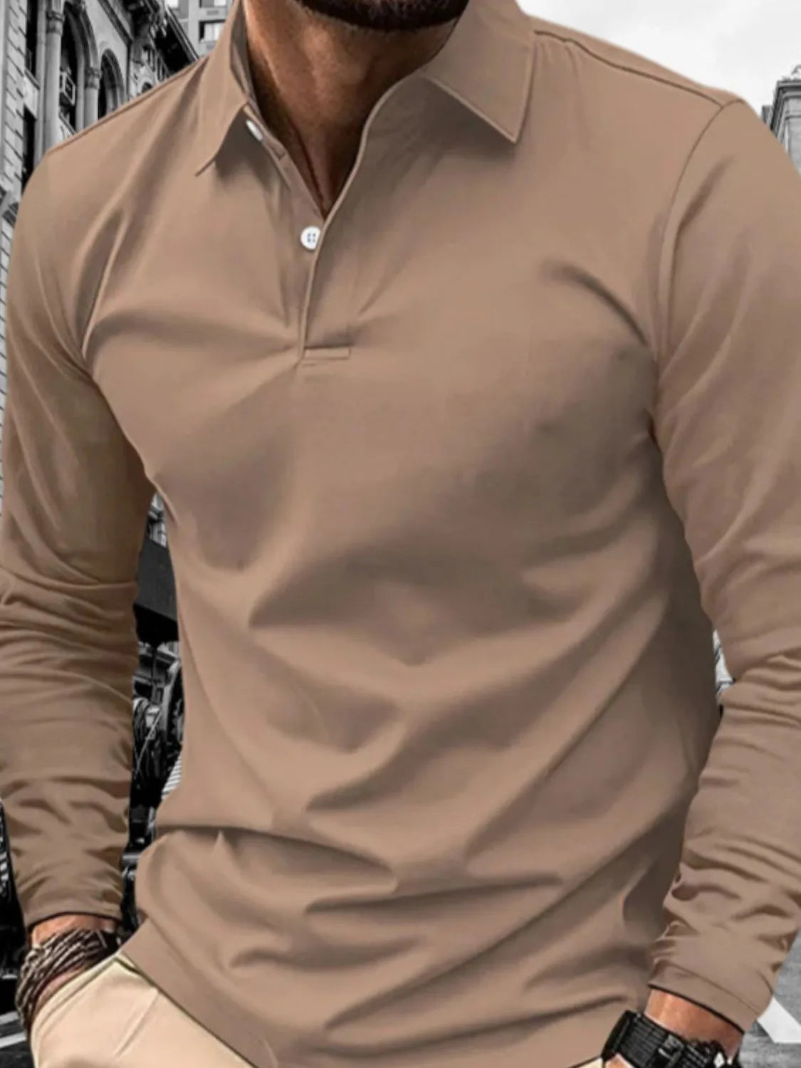 Men's Collared Neck Long Sleeve Polo Plus Size