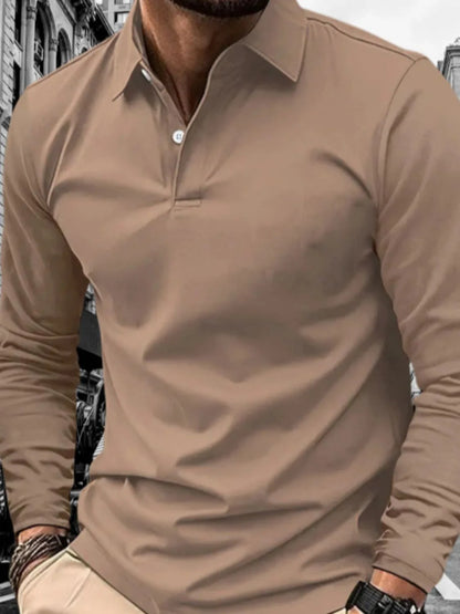 Men's Collared Neck Long Sleeve Polo Plus Size