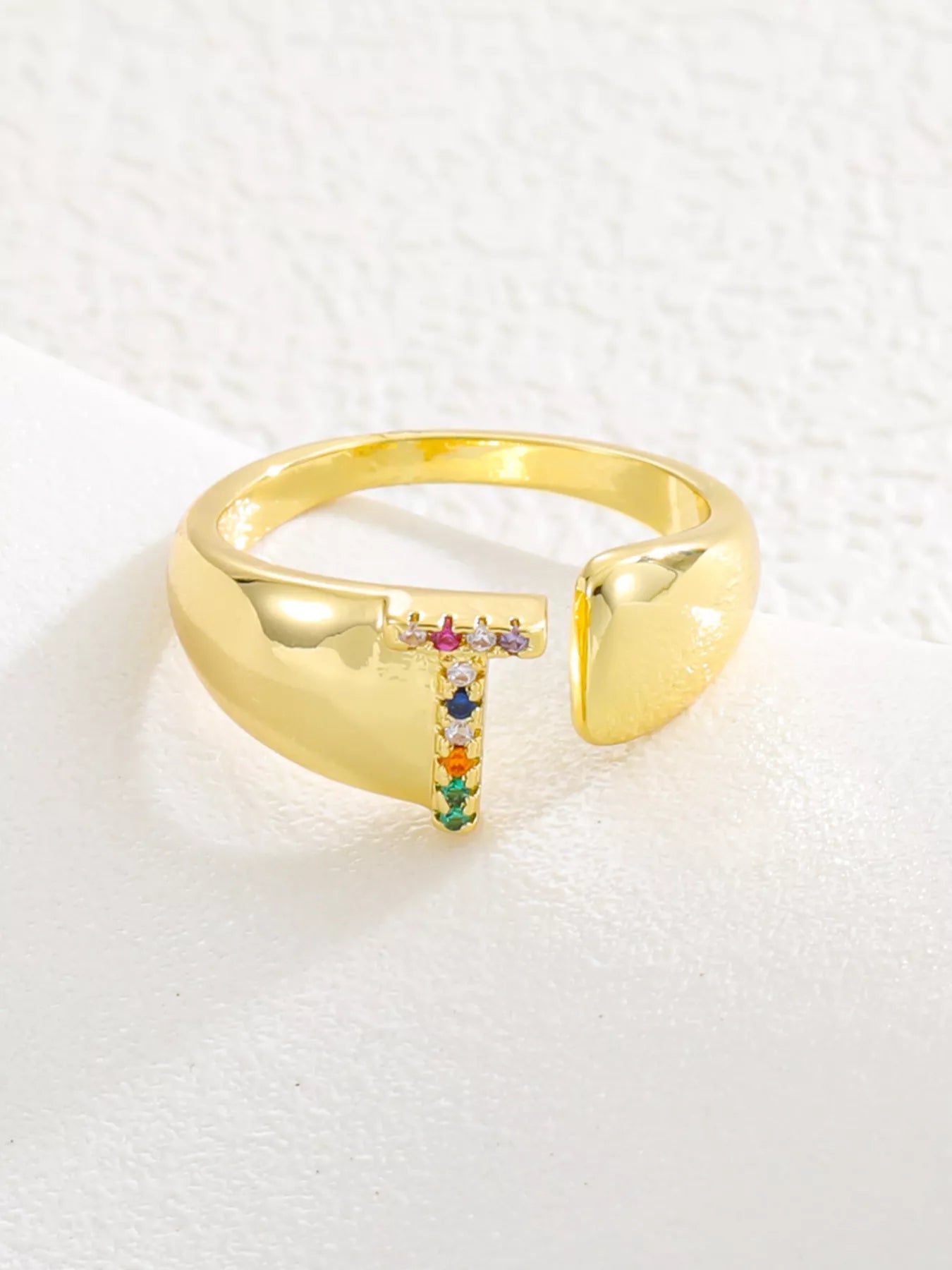 18K Gold-Plated Zircon Letter Ring