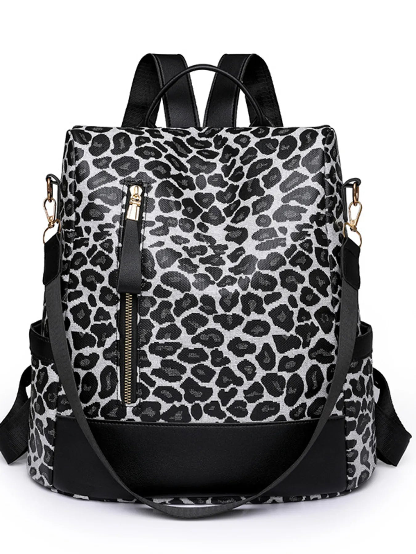 Leopard Print Backpack for Women Premium PU Leather Medium Daypack with Adjustable Straps