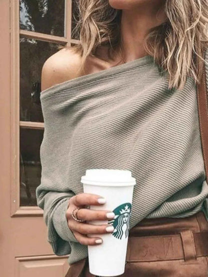 Full Size One-Shoulder Ribbed Sweater Plus Size