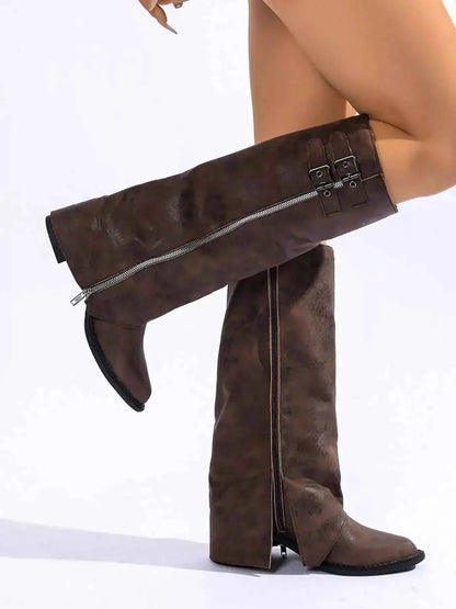 Trendy Black Leather Boots With Zipper