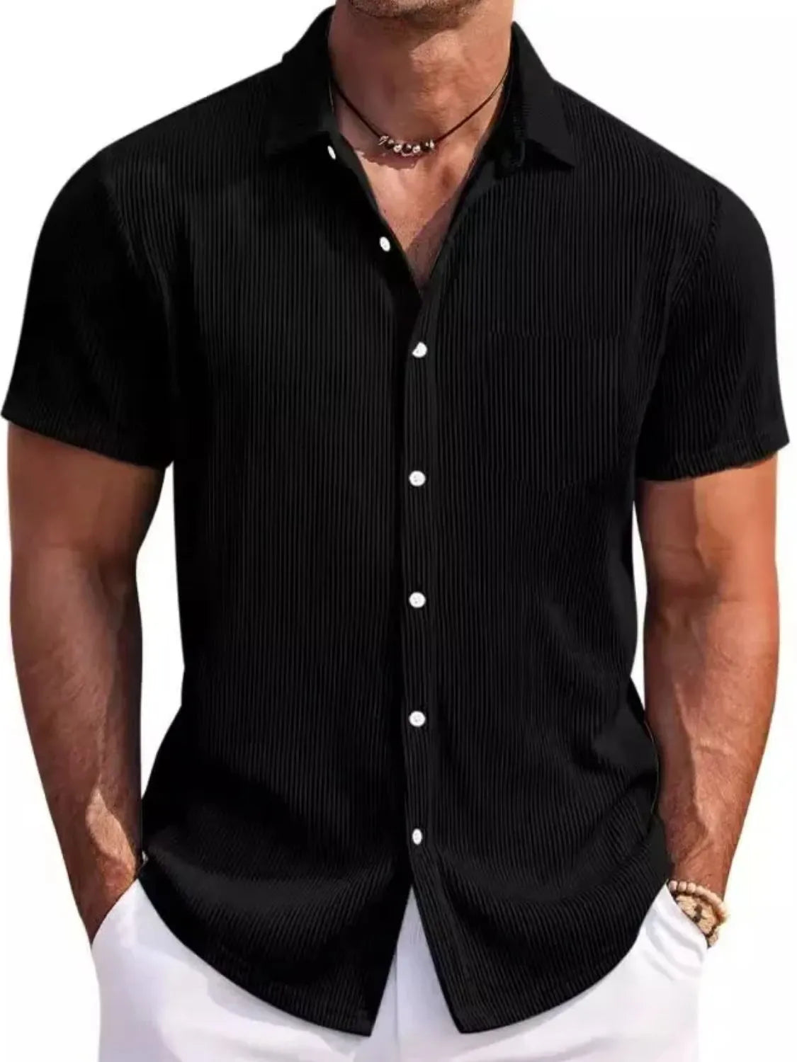 Men's Full Size Classic Short Sleeve Corduroy Button Down Shirt Plus Size