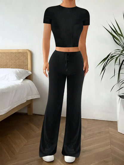Crop Top and Wide Leg Pants Matching Set