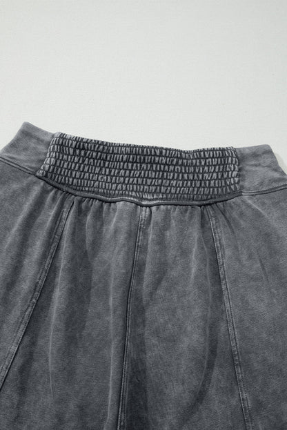 Medium Grey Mineral Wash Jogger Style High Waist Casual Pants