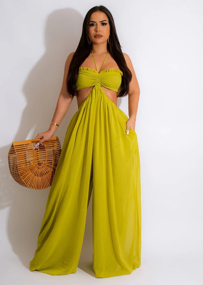 Women Clothing Spring Summer Solid Color Sexy Loose Backless Jumpsuit