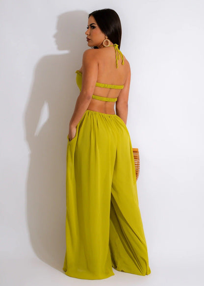 Women Clothing Spring Summer Solid Color Sexy Loose Backless Jumpsuit