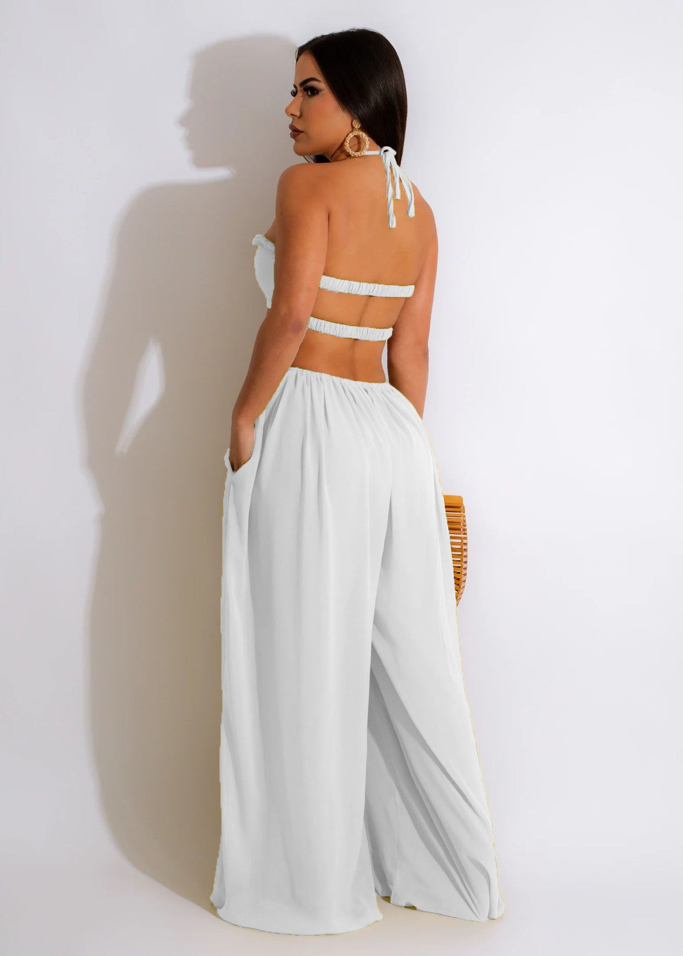 Women Clothing Spring Summer Solid Color Sexy Loose Backless Jumpsuit