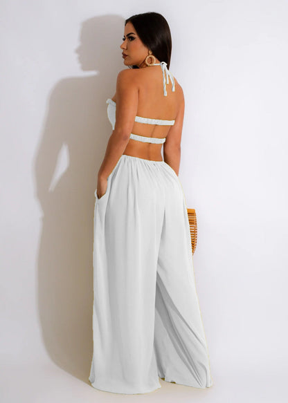 Women Clothing Spring Summer Solid Color Sexy Loose Backless Jumpsuit