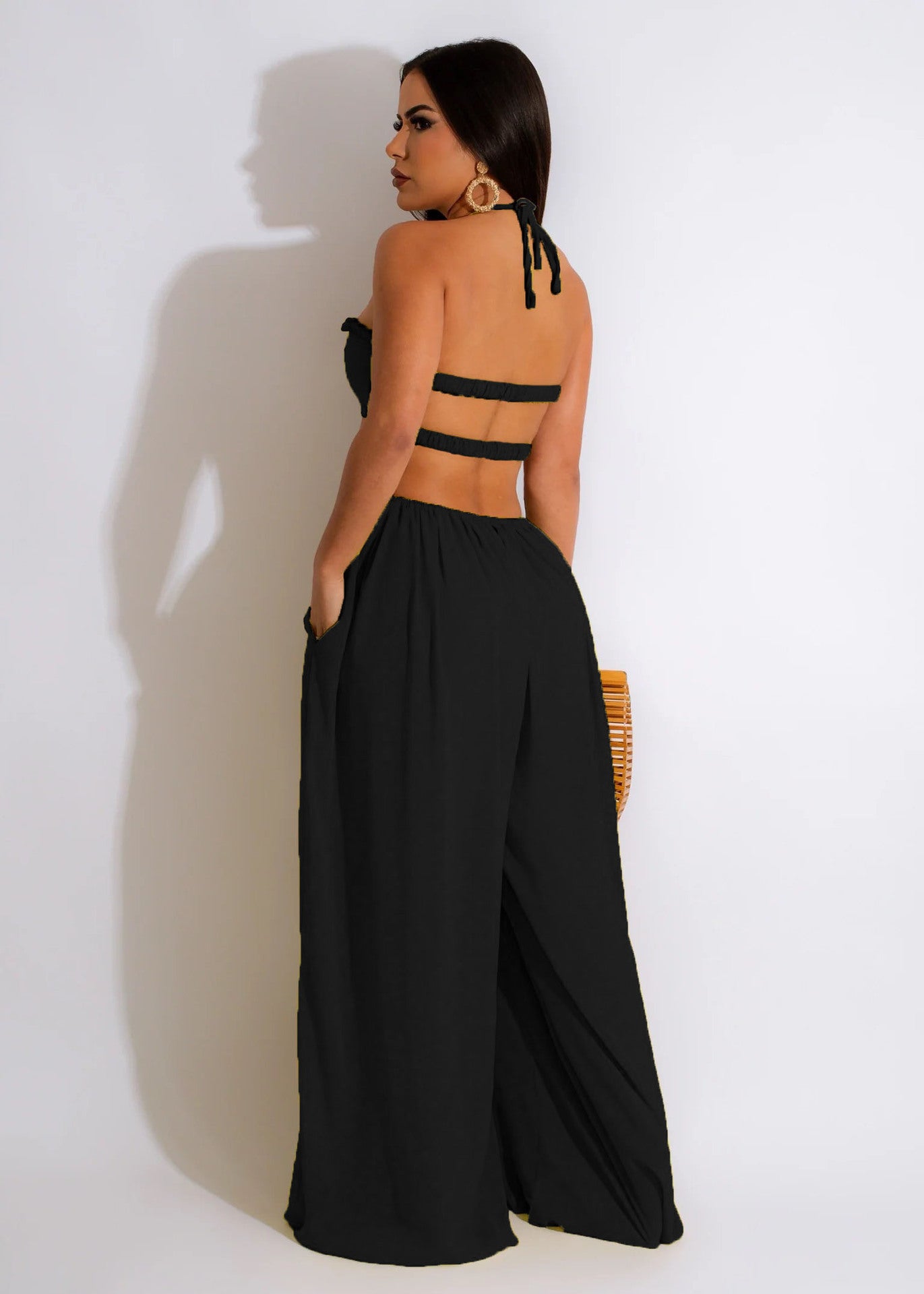 Women Clothing Spring Summer Solid Color Sexy Loose Backless Jumpsuit