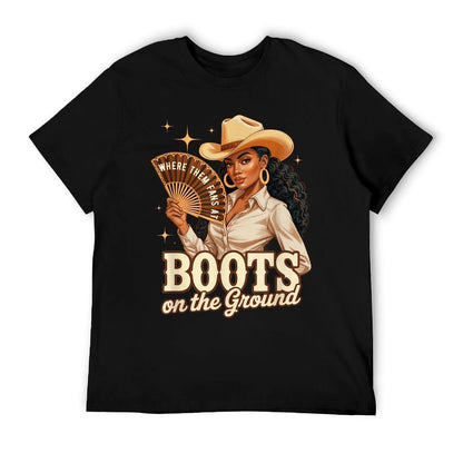 Boots On Ground Juneteenth Melanin Cowgirl Western Rodeo Slim-fit Cut T-Shirt