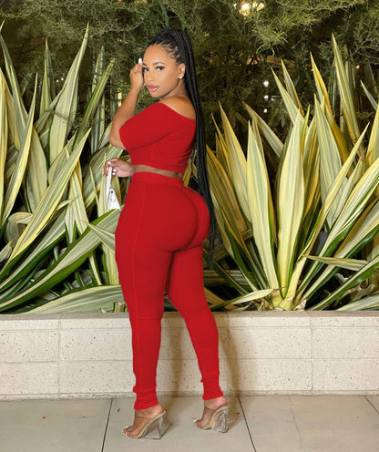 Women Clothing Summer Suit Sexy off the Shoulder Button Two Piece Pants