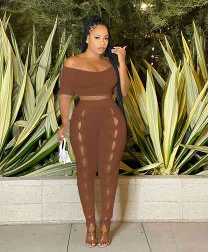 Women Clothing Summer Suit Sexy off the Shoulder Button Two Piece Pants