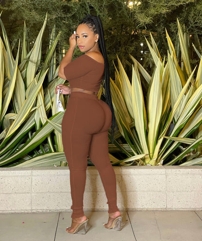 Women Clothing Summer Suit Sexy off the Shoulder Button Two Piece Pants