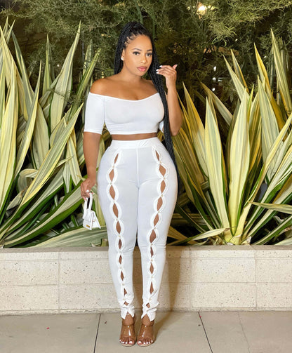 Women Clothing Summer Suit Sexy off the Shoulder Button Two Piece Pants