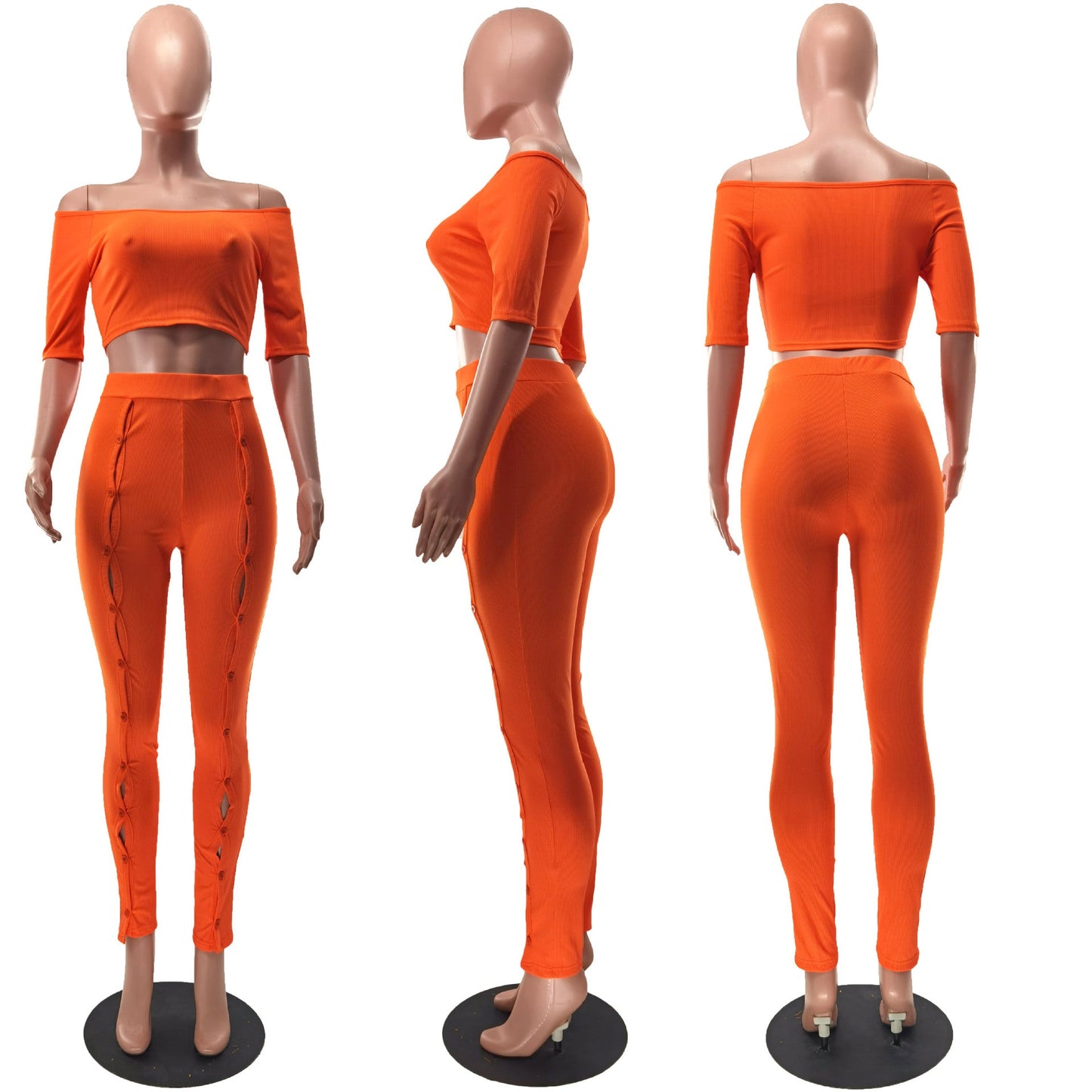 Women Clothing Summer Suit Sexy off the Shoulder Button Two Piece Pants