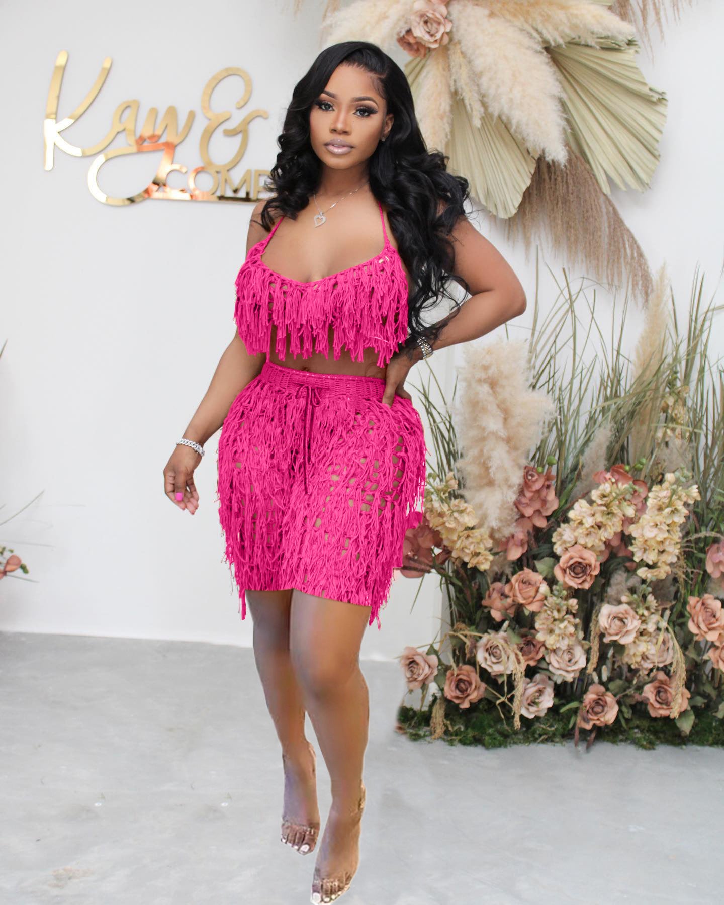 Women Sexy See through Knitted Hand Crochet Tassel Beach Shorts Suit