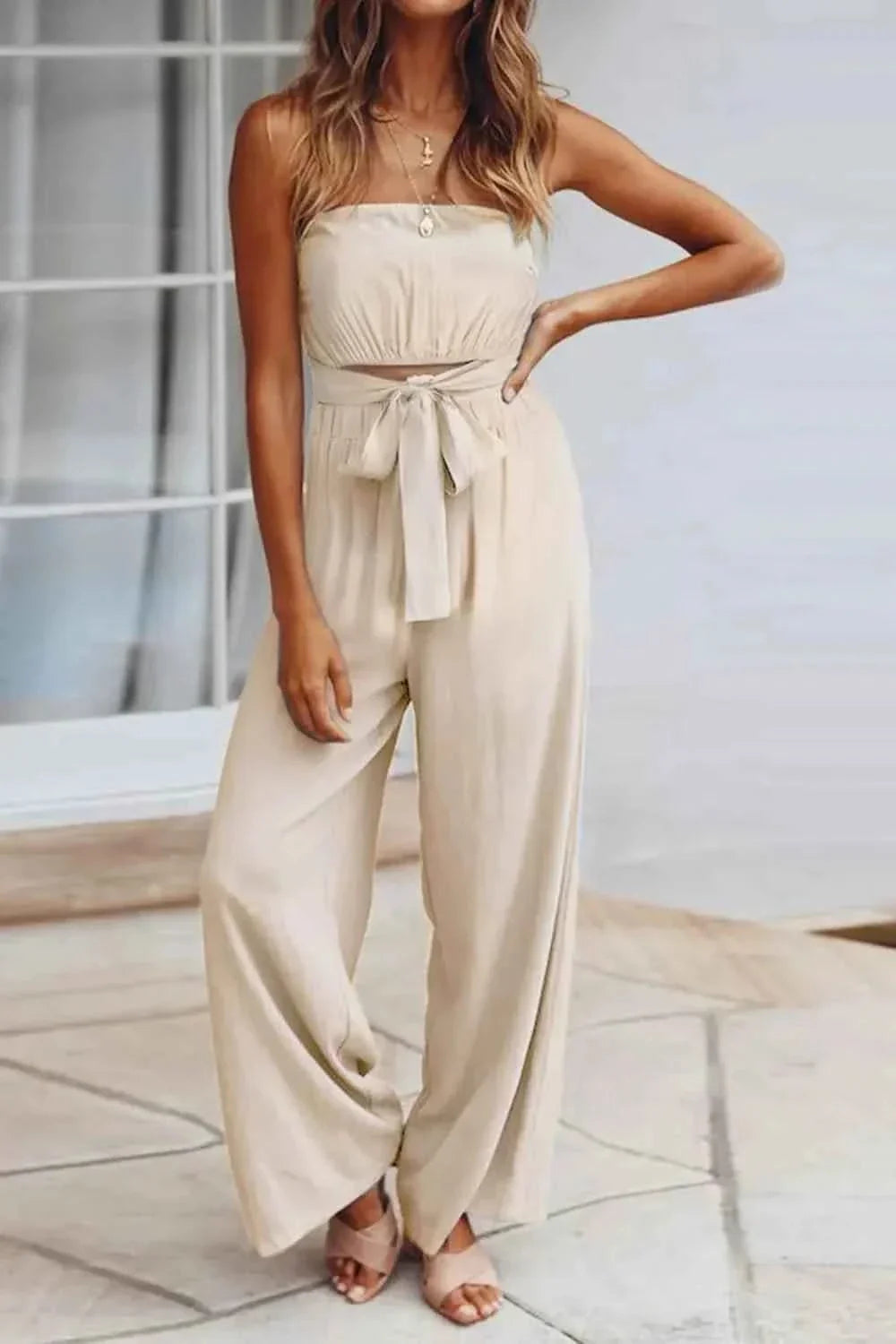 Tied Cutout Tube : Wide Leg Jumpsuit