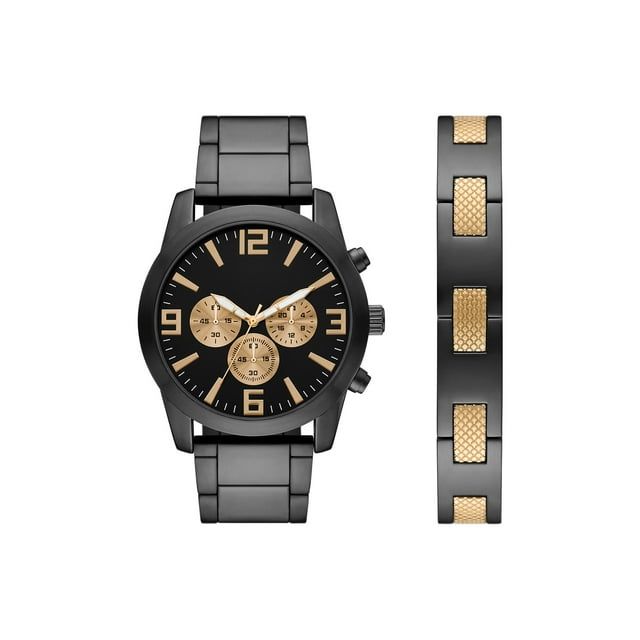 GEORGE Men's Two-tone Black and Gold Watch Set, 2 Piece Watch and Bracelet Set(FMDXGE036)