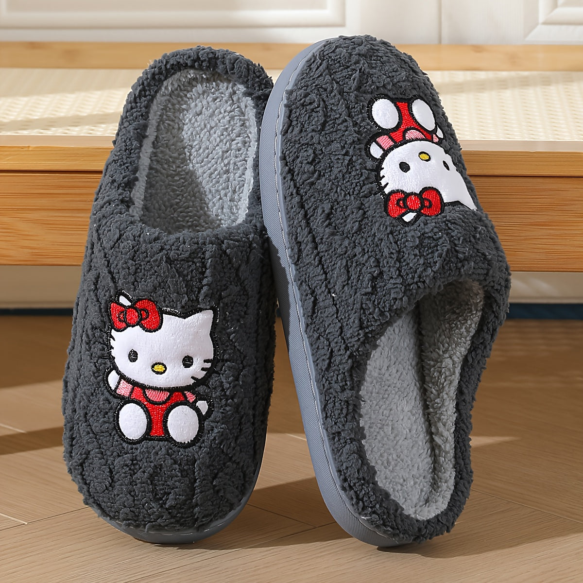Sanrio Authentic Winter Slippers, Warm Lining, Hello Kitty Embroidery Design