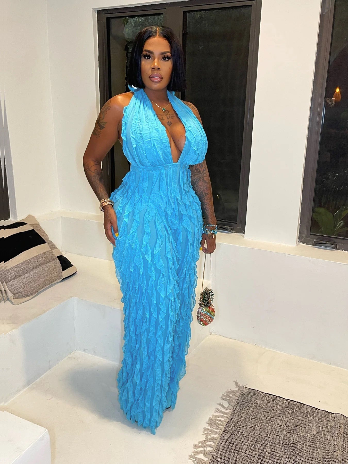 Women Clothing Spring Summer Wave Pattern Sexy Bandeau High Waist Jumpsuit