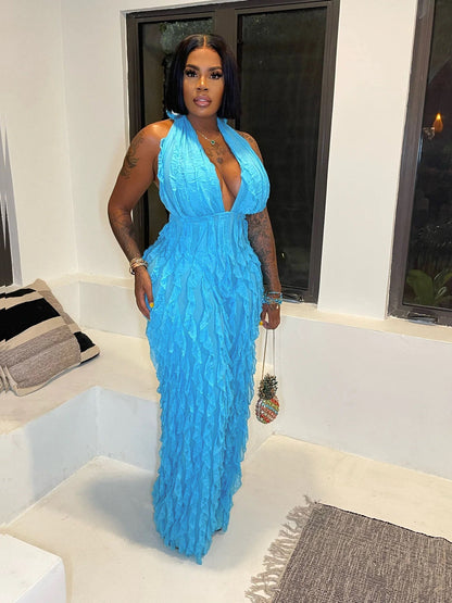 Women Clothing Spring Summer Wave Pattern Sexy Bandeau High Waist Jumpsuit