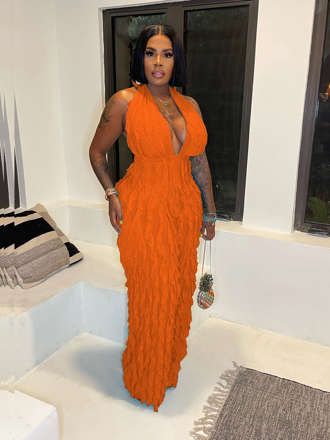 Women Clothing Spring Summer Wave Pattern Sexy Bandeau High Waist Jumpsuit