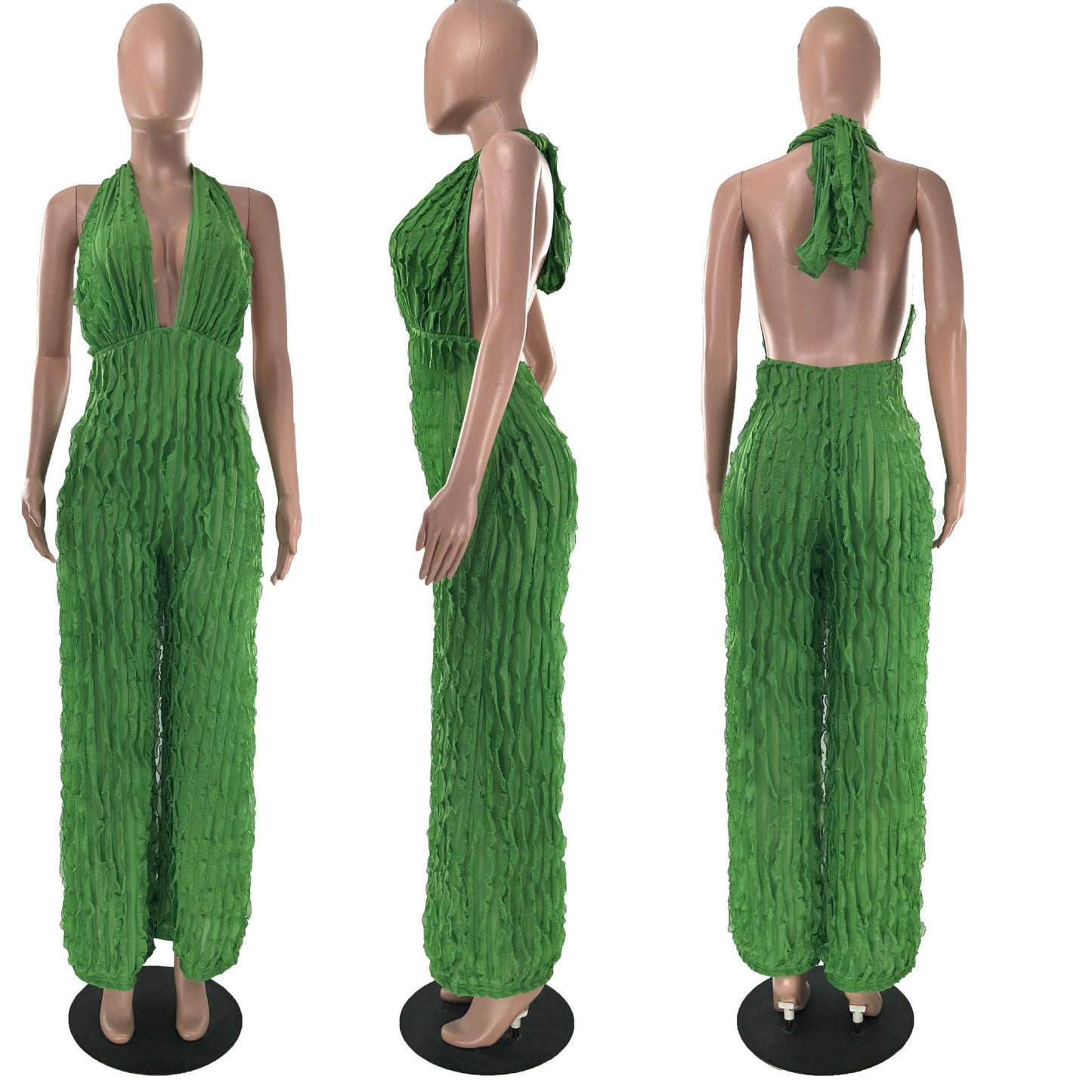 Women Clothing Spring Summer Wave Pattern Sexy Bandeau High Waist Jumpsuit