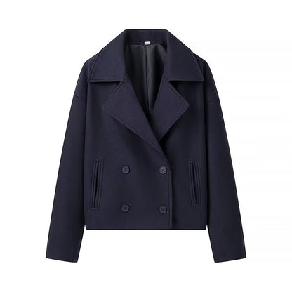 Women Clothing Autumn Winter Casual Collared Double Breasted Woolen Coat Top Women