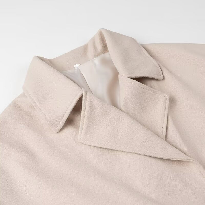 Women Clothing Autumn Winter Casual Collared Double Breasted Woolen Coat Top Women